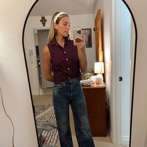 Burgundy & Navy Blue checked Tank Top Blouse